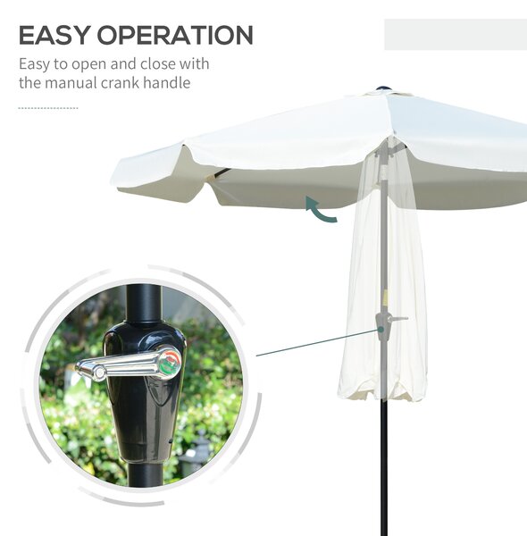 Outsunny 2.66m Patio Umbrella Garden Parasol Outdoor Sun Shade Table Umbrella with Ruffles, 8 Sturdy Ribs, Cream White