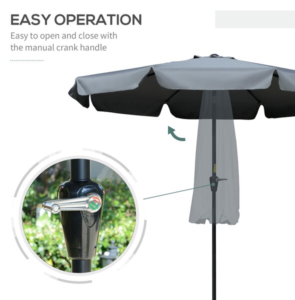 Outsunny 2.66m Patio Umbrella Garden Parasol Outdoor Sun Shade Table Umbrella with Ruffles, 8 Sturdy Ribs, Charcoal Grey