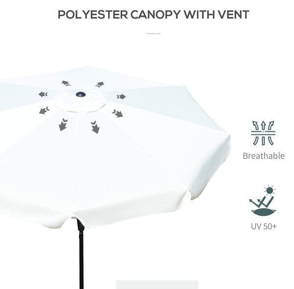 Outsunny 2.66m Patio Umbrella Garden Parasol Outdoor Sun Shade Table Umbrella with Ruffles, 8 Sturdy Ribs, Cream White