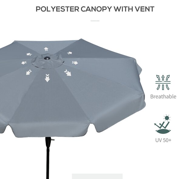 Outsunny 2.66m Patio Umbrella Garden Parasol Outdoor Sun Shade Table Umbrella with Ruffles, 8 Sturdy Ribs, Charcoal Grey