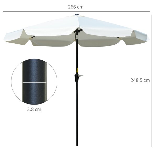 Outsunny 2.66m Patio Umbrella Garden Parasol Outdoor Sun Shade Table Umbrella with Ruffles, 8 Sturdy Ribs, Cream White