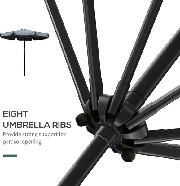 Outsunny 2.66m Patio Umbrella Garden Parasol Outdoor Sun Shade Table Umbrella with Ruffles, 8 Sturdy Ribs, Charcoal Grey