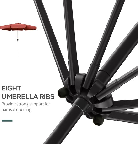 Outsunny 2.66m Patio Umbrella Garden Parasol Outdoor Sun Shade Table Umbrella with Ruffles, 8 Sturdy Ribs, Wine Red