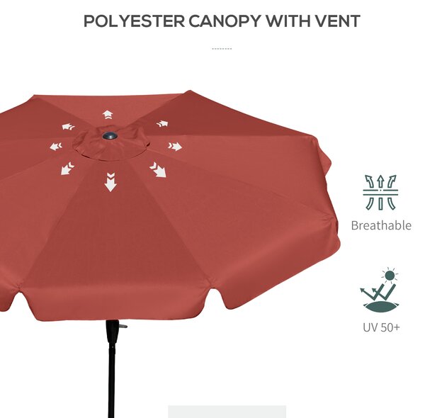 Outsunny 2.66m Patio Umbrella Garden Parasol Outdoor Sun Shade Table Umbrella with Ruffles, 8 Sturdy Ribs, Wine Red