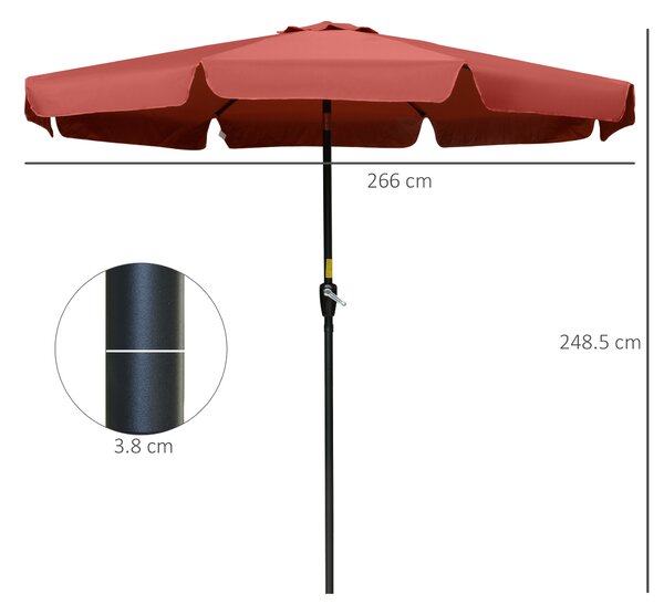 Outsunny 2.66m Patio Umbrella Garden Parasol Outdoor Sun Shade Table Umbrella with Ruffles, 8 Sturdy Ribs, Wine Red
