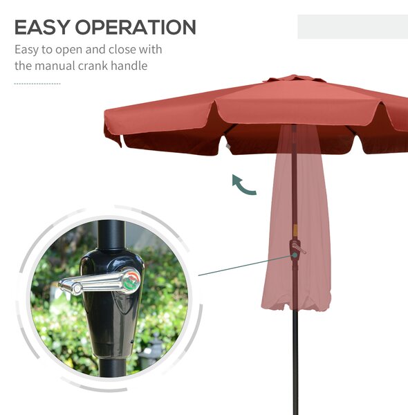 Outsunny 2.66m Patio Umbrella Garden Parasol Outdoor Sun Shade Table Umbrella with Ruffles, 8 Sturdy Ribs, Wine Red