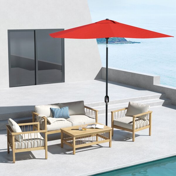 Outsunny 2 x 3(m) Garden Parasol Umbrella, Rectangular Outdoor Market Umbrella Sun Shade with Crank & Push Button Tilt, 6 Ribs, Wine Red