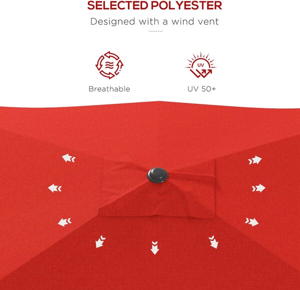Outsunny 2 x 3(m) Garden Parasol Umbrella, Rectangular Outdoor Market Umbrella Sun Shade with Crank & Push Button Tilt, 6 Ribs, Wine Red