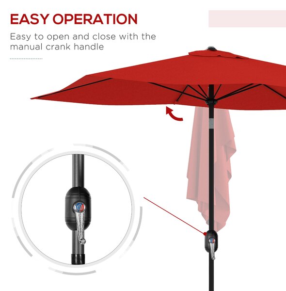 Outsunny 2 x 3(m) Garden Parasol Umbrella, Rectangular Outdoor Market Umbrella Sun Shade with Crank & Push Button Tilt, 6 Ribs, Wine Red