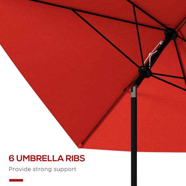Outsunny 2 x 3(m) Garden Parasol Umbrella, Rectangular Outdoor Market Umbrella Sun Shade with Crank & Push Button Tilt, 6 Ribs, Wine Red