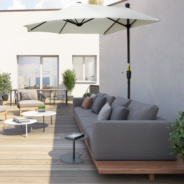 Outsunny Waterproof Half Parasol: Crank-Operated Sunshade for Balconies & Gardens, Cream White Canopy Aosom UK