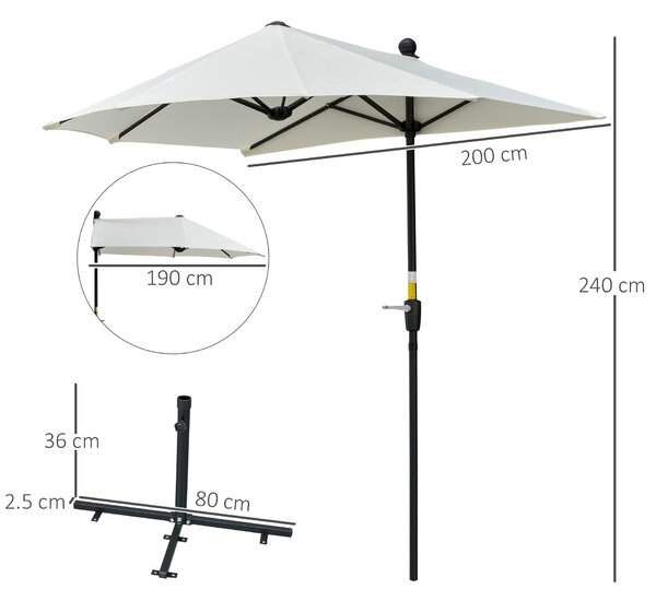 Outsunny Waterproof Half Parasol: Crank-Operated Sunshade for Balconies & Gardens, Cream White Canopy Aosom UK