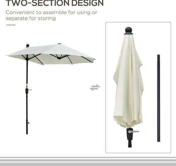 Outsunny Waterproof Half Parasol: Crank-Operated Sunshade for Balconies & Gardens, Cream White Canopy Aosom UK