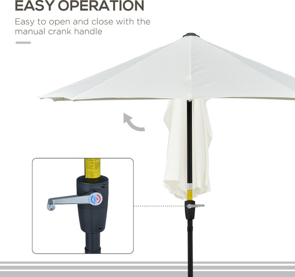 Outsunny Waterproof Half Parasol: Crank-Operated Sunshade for Balconies & Gardens, Cream White Canopy Aosom UK