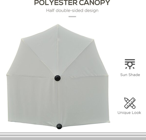 Outsunny Waterproof Half Parasol: Crank-Operated Sunshade for Balconies & Gardens, Cream White Canopy Aosom UK