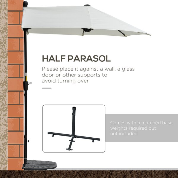 Outsunny Waterproof Half Parasol: Crank-Operated Sunshade for Balconies & Gardens, Cream White Canopy Aosom UK