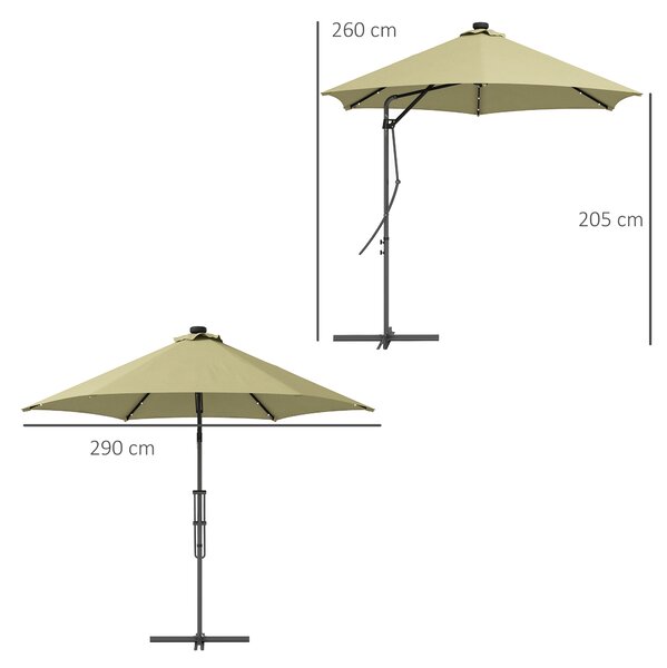 Outsunny Waterproof 3(m) Garden Parasol Cantilever Umbrella with Solar LED, Cross Base and Waterproof Cover, Beige Aosom UK