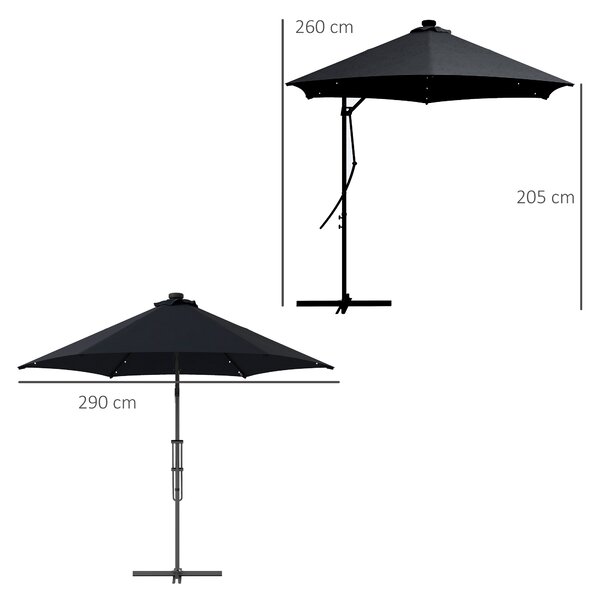 Outsunny Waterproof 3(m) Garden Parasol Cantilever Umbrella with Solar LED, Cross Base and Waterproof Cover, Black Aosom UK