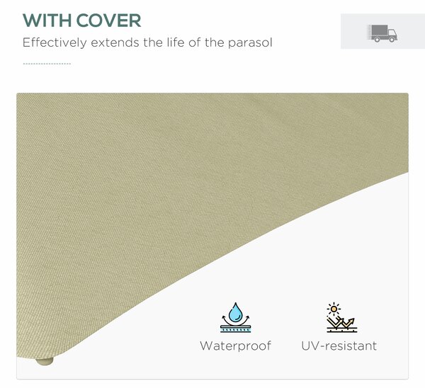 Outsunny Waterproof 3(m) Garden Parasol Cantilever Umbrella with Solar LED, Cross Base and Waterproof Cover, Beige Aosom UK