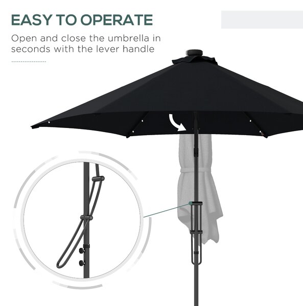 Outsunny Waterproof 3(m) Garden Parasol Cantilever Umbrella with Solar LED, Cross Base and Waterproof Cover, Black Aosom UK
