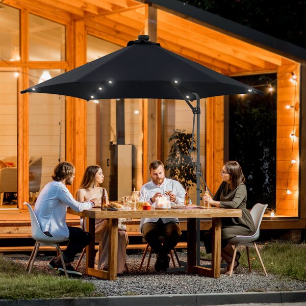 Outsunny Waterproof 3(m) Garden Parasol Cantilever Umbrella with Solar LED, Cross Base and Waterproof Cover, Black Aosom UK