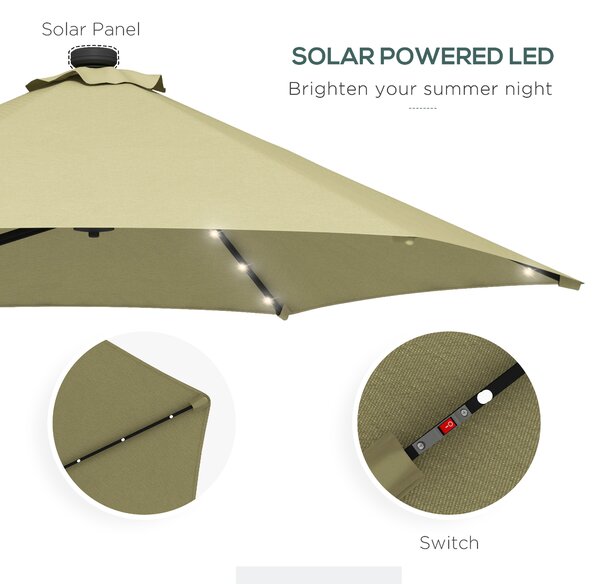 Outsunny Waterproof 3(m) Garden Parasol Cantilever Umbrella with Solar LED, Cross Base and Waterproof Cover, Beige Aosom UK