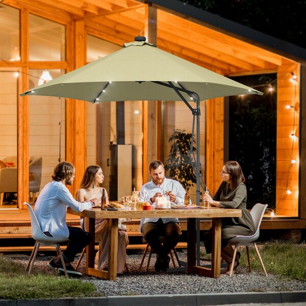 Outsunny Waterproof 3(m) Garden Parasol Cantilever Umbrella with Solar LED, Cross Base and Waterproof Cover, Beige Aosom UK