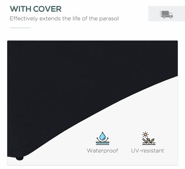 Outsunny Waterproof 3(m) Garden Parasol Cantilever Umbrella with Solar LED, Cross Base and Waterproof Cover, Black Aosom UK