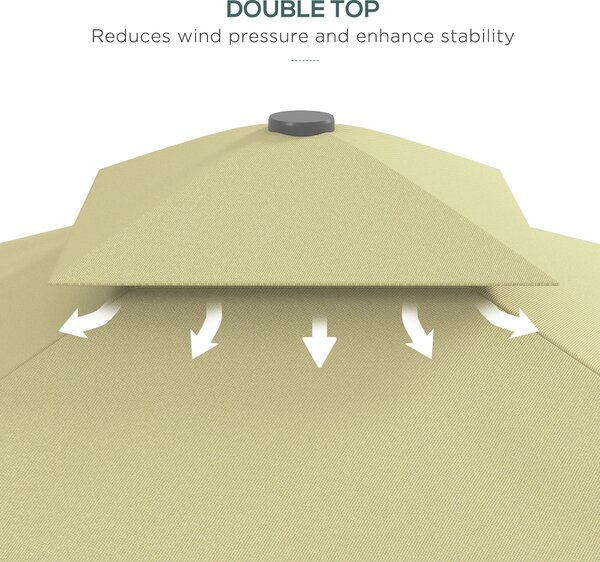 Outsunny 2.5m Square Double Top Garden Parasol Cantilever Umbrella with Ruffles, Beige