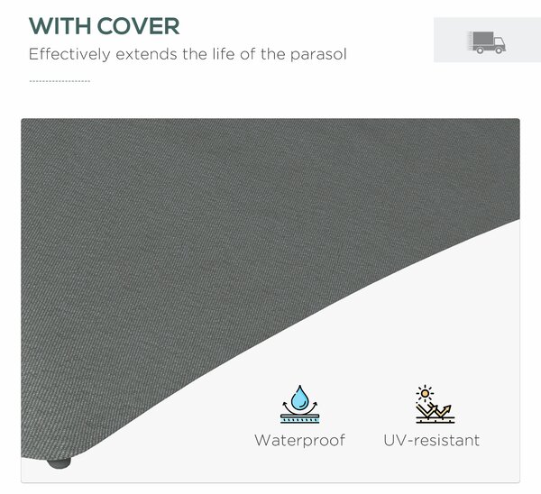 Outsunny 3(m) Garden Parasol Cantilever Umbrella with Solar LED, Cross Base and Waterproof Cover, Dark Grey