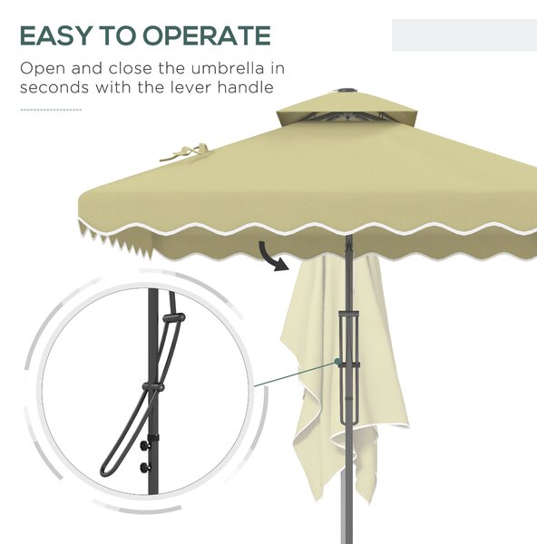 Outsunny 2.5m Square Double Top Garden Parasol Cantilever Umbrella with Ruffles, Beige