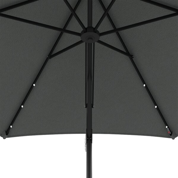Outsunny 3(m) Garden Parasol Cantilever Umbrella with Solar LED, Cross Base and Waterproof Cover, Dark Grey