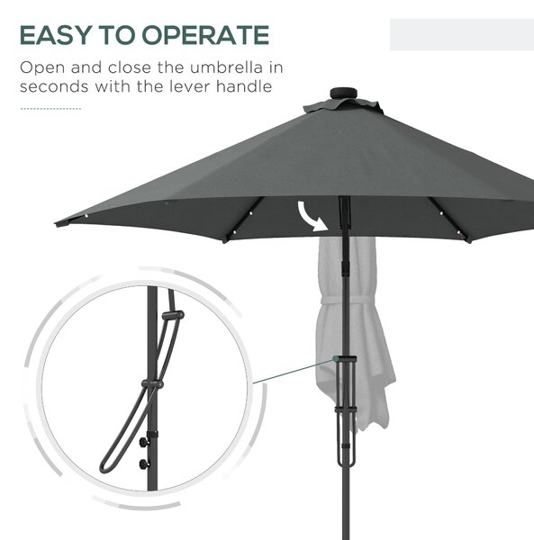 Outsunny 3(m) Garden Parasol Cantilever Umbrella with Solar LED, Cross Base and Waterproof Cover, Dark Grey