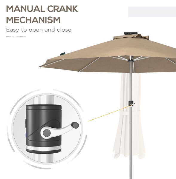 Outsunny Waterproof LED Patio Umbrella, Lighted Deck Umbrella with 4 Lighting Modes, Solar & USB Charging, Khaki Aosom UK