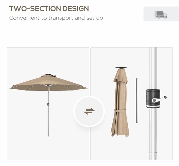 Outsunny Waterproof LED Patio Umbrella, Lighted Deck Umbrella with 4 Lighting Modes, Solar & USB Charging, Khaki Aosom UK