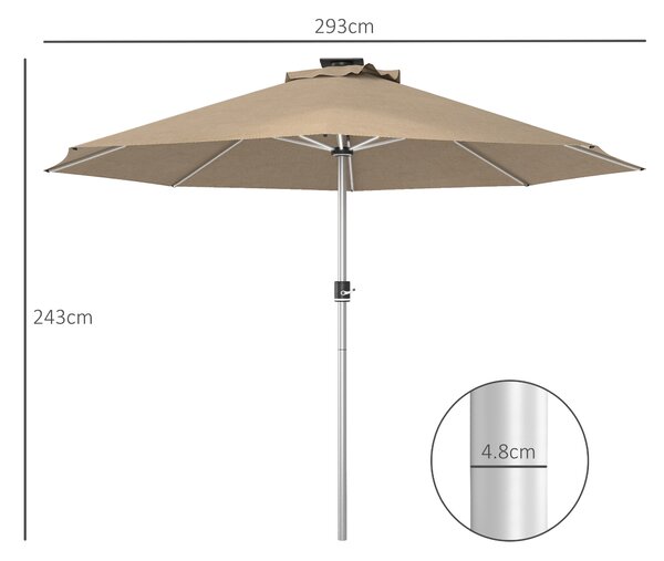 Outsunny Waterproof LED Patio Umbrella, Lighted Deck Umbrella with 4 Lighting Modes, Solar & USB Charging, Khaki Aosom UK