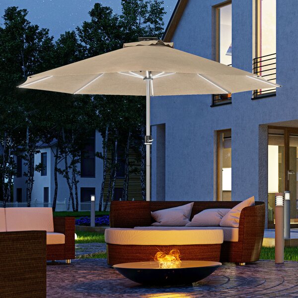 Outsunny Waterproof LED Patio Umbrella, Lighted Deck Umbrella with 4 Lighting Modes, Solar & USB Charging, Khaki Aosom UK