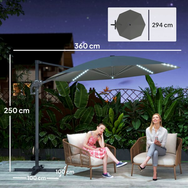 Outsunny 3m Cantilever Garden Parasol, UPF 50+ Parasol Umbrella 360° Rotation with Strong Ribs, Crank Handle, Dark Grey Aosom UK