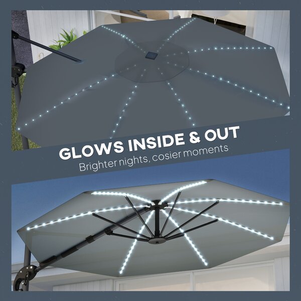 Outsunny 3m Cantilever Garden Parasol, UPF 50+ Parasol Umbrella 360° Rotation with Strong Ribs, Crank Handle, Dark Grey Aosom UK