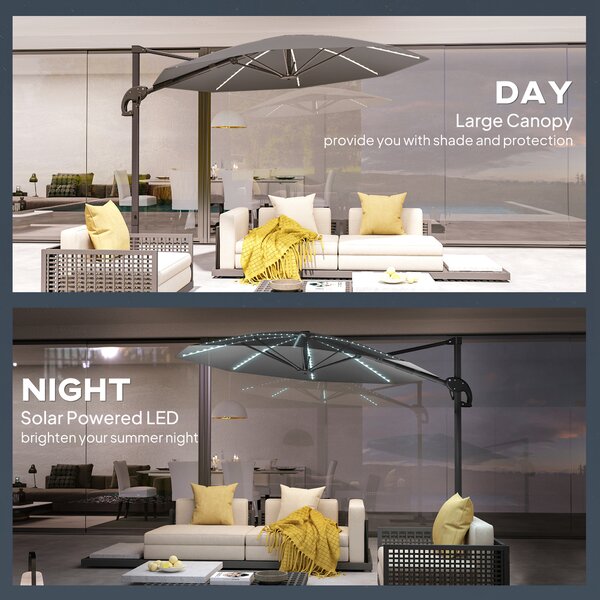 Outsunny 3m Cantilever Garden Parasol, UPF 50+ Parasol Umbrella 360° Rotation with Strong Ribs, Crank Handle, Dark Grey Aosom UK