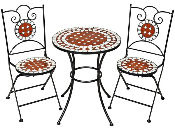 Tectake 401637 patio bistro set with mosaic | 2 chairs, 1 table - brown