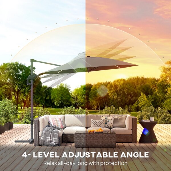Outsunny 3m Cantilever Garden Parasol, UPF 50+ Parasol Umbrella 360° Rotation with Strong Ribs, Crank Handle, Dark Grey Aosom UK