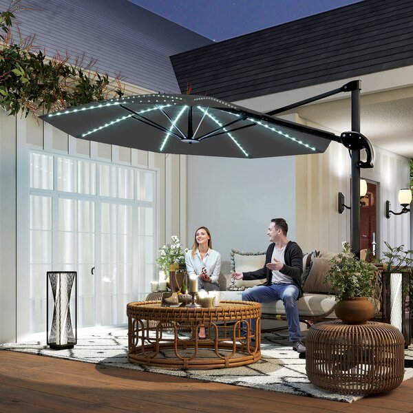 Outsunny 3m Cantilever Garden Parasol, UPF 50+ Parasol Umbrella 360° Rotation with Strong Ribs, Crank Handle, Dark Grey Aosom UK