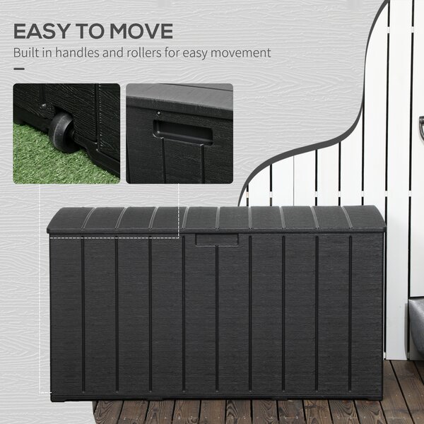 Outsunny 336L Extra Large Garden Storage Box, Water-Resistant Heavy-Duty Plastic Patio Cushion Chest with Wheels & Handles, Black Aosom UK