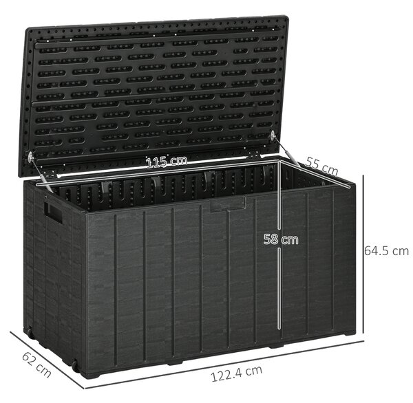 Outsunny 336L Extra Large Garden Storage Box, Water-Resistant Heavy-Duty Plastic Patio Cushion Chest with Wheels & Handles, Black Aosom UK