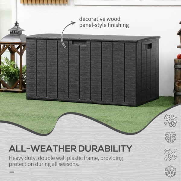 Outsunny 336L Extra Large Garden Storage Box, Water-Resistant Heavy-Duty Plastic Patio Cushion Chest with Wheels & Handles, Black Aosom UK
