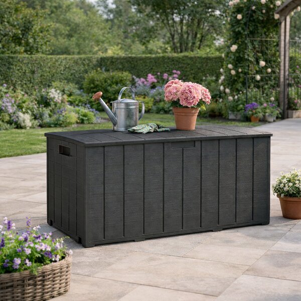 Outsunny 336L Extra Large Garden Storage Box, Water-Resistant Heavy-Duty Plastic Patio Cushion Chest with Wheels & Handles, Black Aosom UK