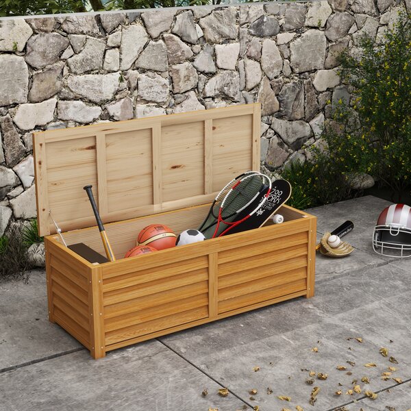 Outsunny 292L Outdoor Storage Box, Wooden Deck Box Garden Storage Container for Balcony, Porch, Poolside, Light Brown Aosom UK