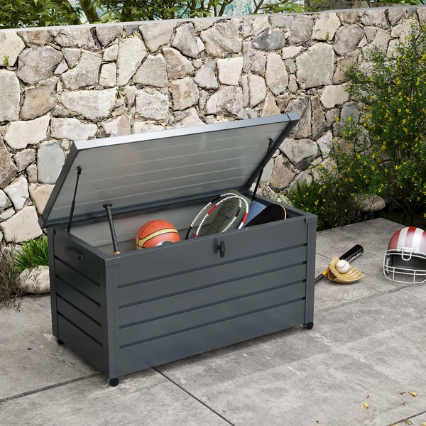 Outsunny 331L Waterproof Garden Storage Box with Wheels, Heavy-Duty Outdoor Deck Box Chest for Patio Cushions & Tools, Dark Grey Aosom UK