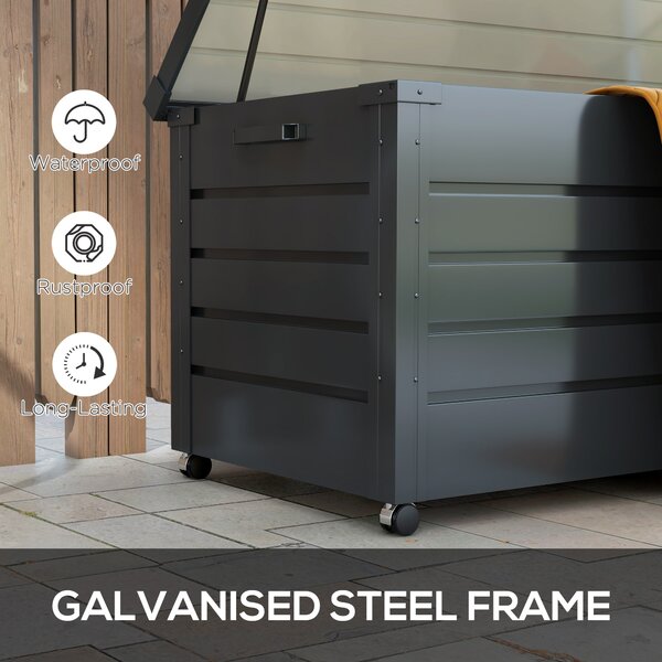 Outsunny 331L Waterproof Garden Storage Box with Wheels, Heavy-Duty Outdoor Deck Box Chest for Patio Cushions & Tools, Dark Grey Aosom UK
